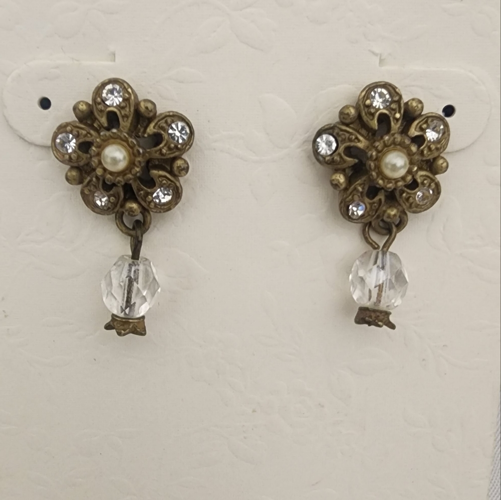 VINTAGE VICTORIAN PEARL & CRYSTAL EARRINGS